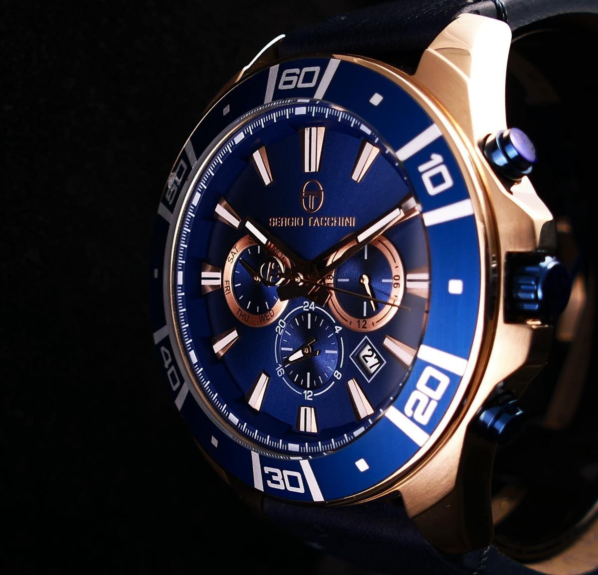 Sergio Tacchini ST.1.10025.4 Takvimli 55 mm Siyah Deri Kordon Analog Kol Saati