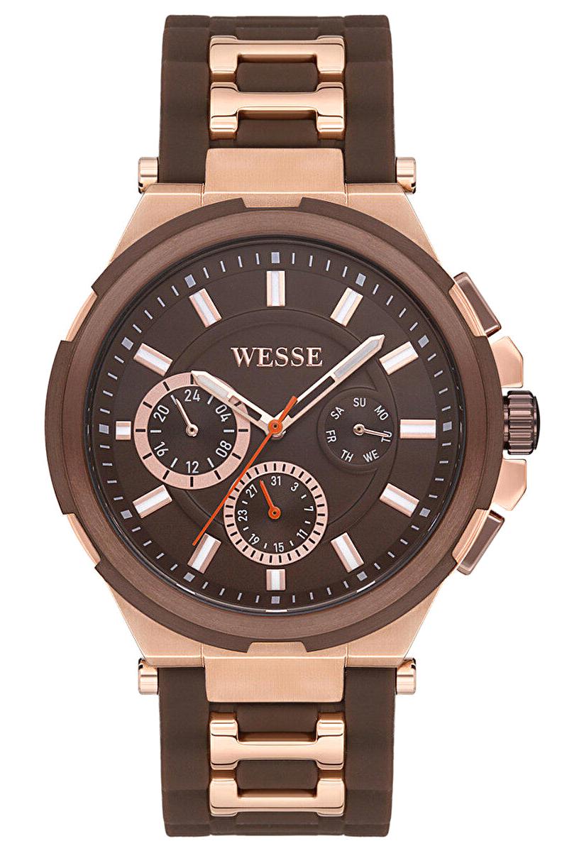 Wesse WWG401505 Pusulalı Takvimli Altın-Kahverengi Silikon Kordon Analog Erkek Kol Saati