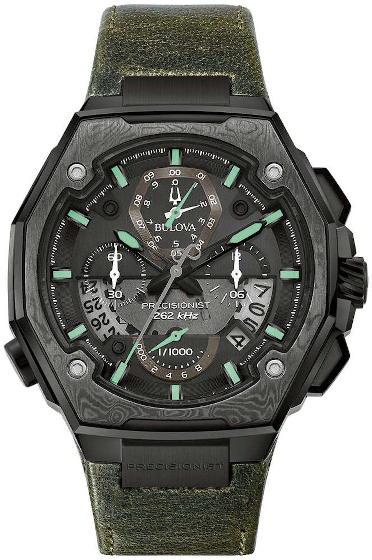 Bulova 98B355 Takvimli 45 mm Yeşil Deri Kordon Analog Kol Saati