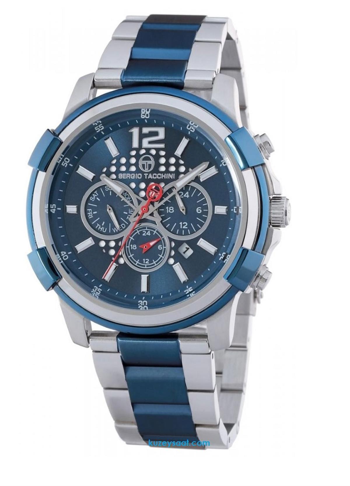 Sergio Tacchini ST.1.10045.2 Takvimli 45 mm Gri-Lacivert Çelik Kordon Analog Erkek Kol Saati