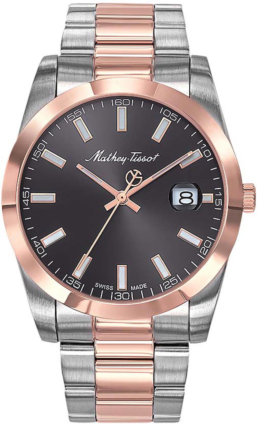 Mathey-Tissot H450RN Takvimli 42 mm Gri-Rose Gold Çelik Kordon Analog Kol Saati