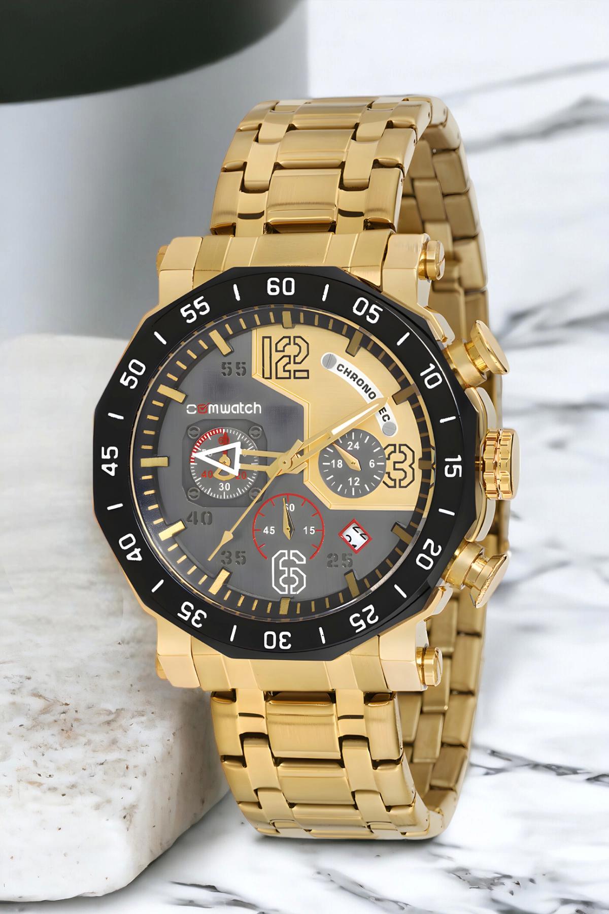 Comwatch ZMCMW002 Takvimli Altın Çelik Kordon Analog Erkek Kol Saati