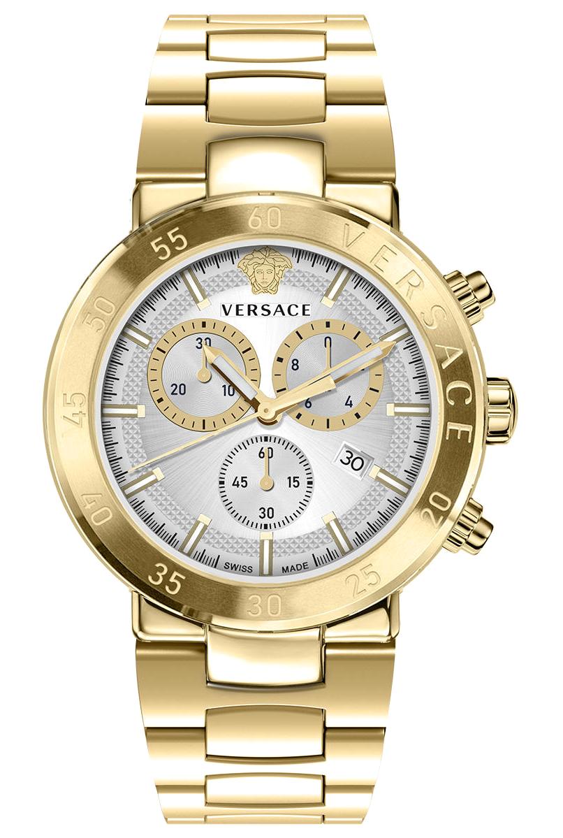 Versace VRSCVEPY00820 Takvimli 43 mm Altın Çelik Kordon Analog Erkek Kol Saati