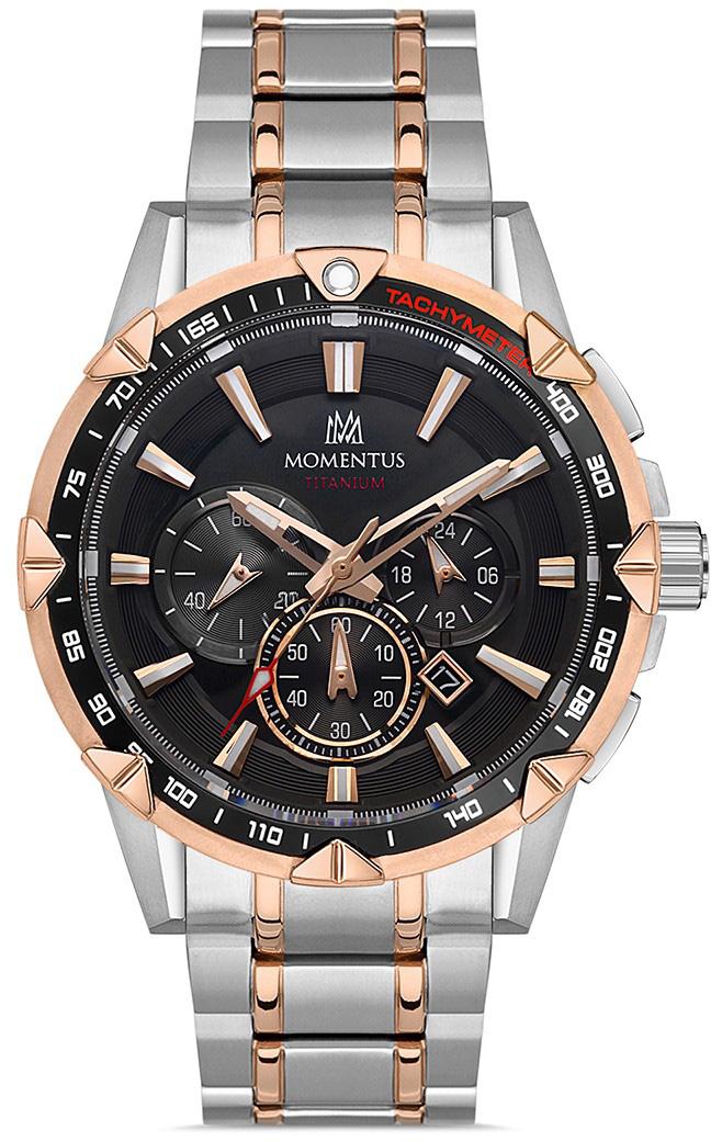 Momentus X800V-05SR Takvimli 45 mm Altın-Çelik Kordon Analog Erkek Kol Saati