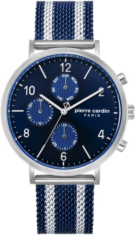 Pierre Cardin 902641F04 Takvimli Gri-Lacivert Kumaş Kordon Analog Kol Saati
