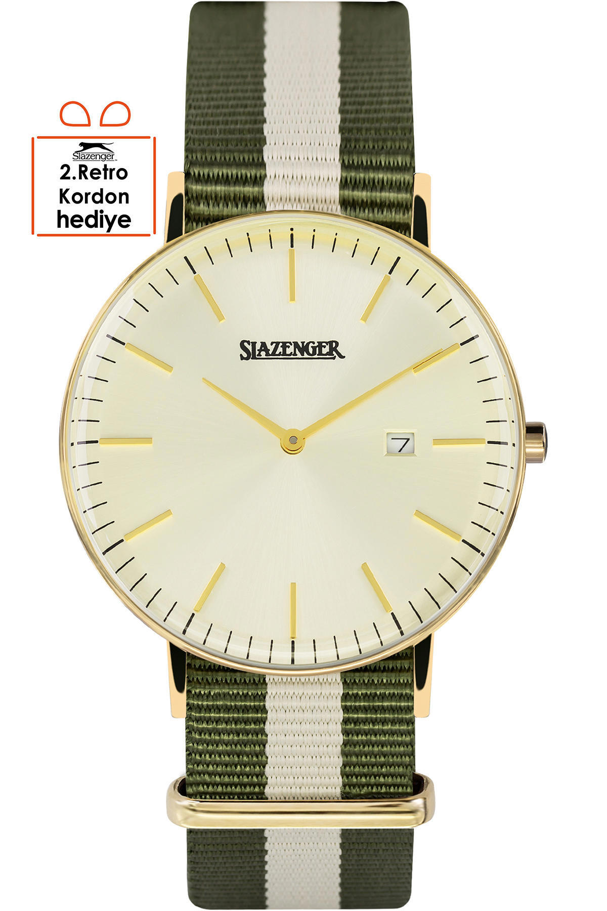 Slazenger SL.09.1980.1.01 Takvimli 40 mm Yeşil Kumaş Kordon Analog Erkek Kol Saati
