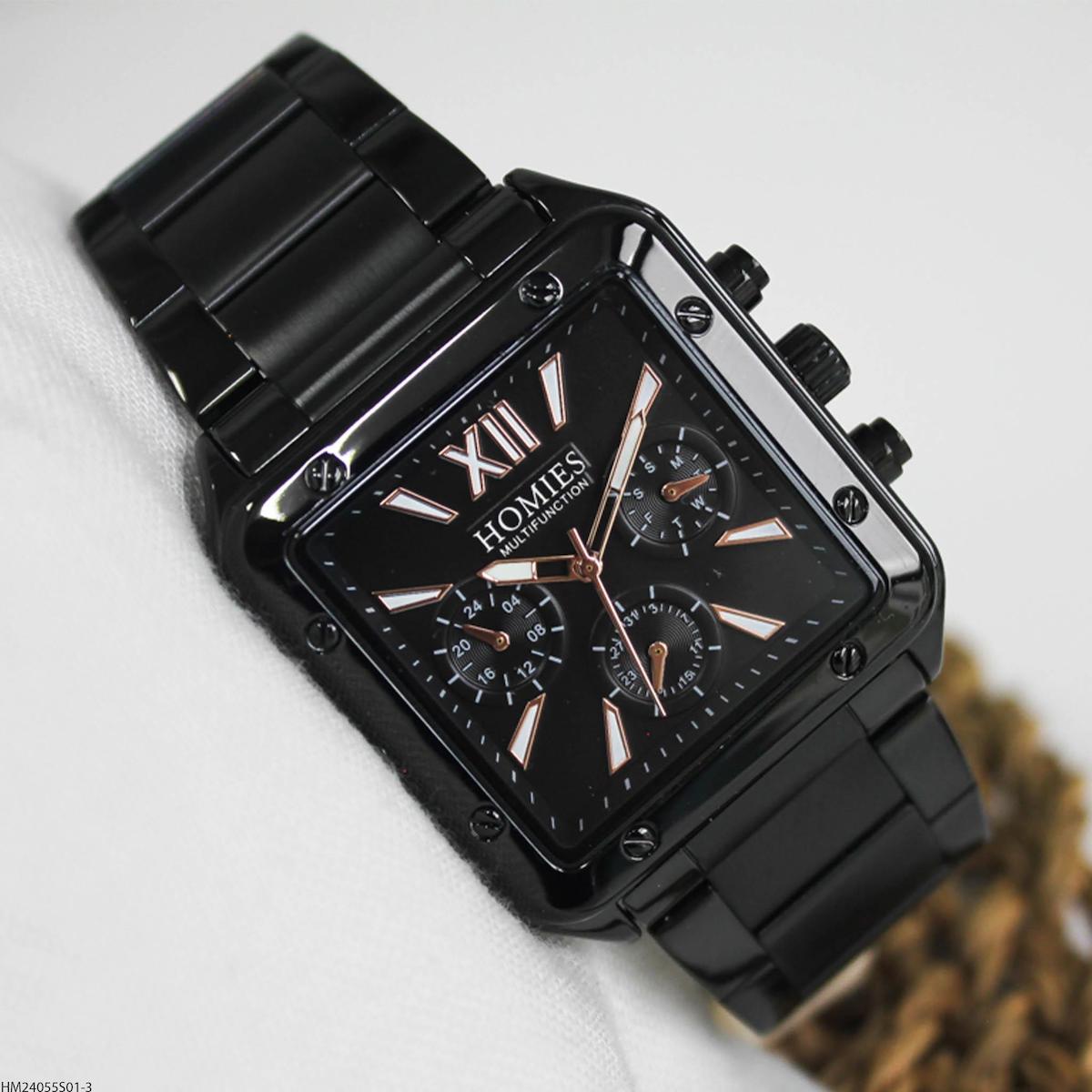 Homies HM24055S01-3 Pusulalı Takvimli 43 mm Siyah Çelik Kordon Analog Erkek Kol Saati