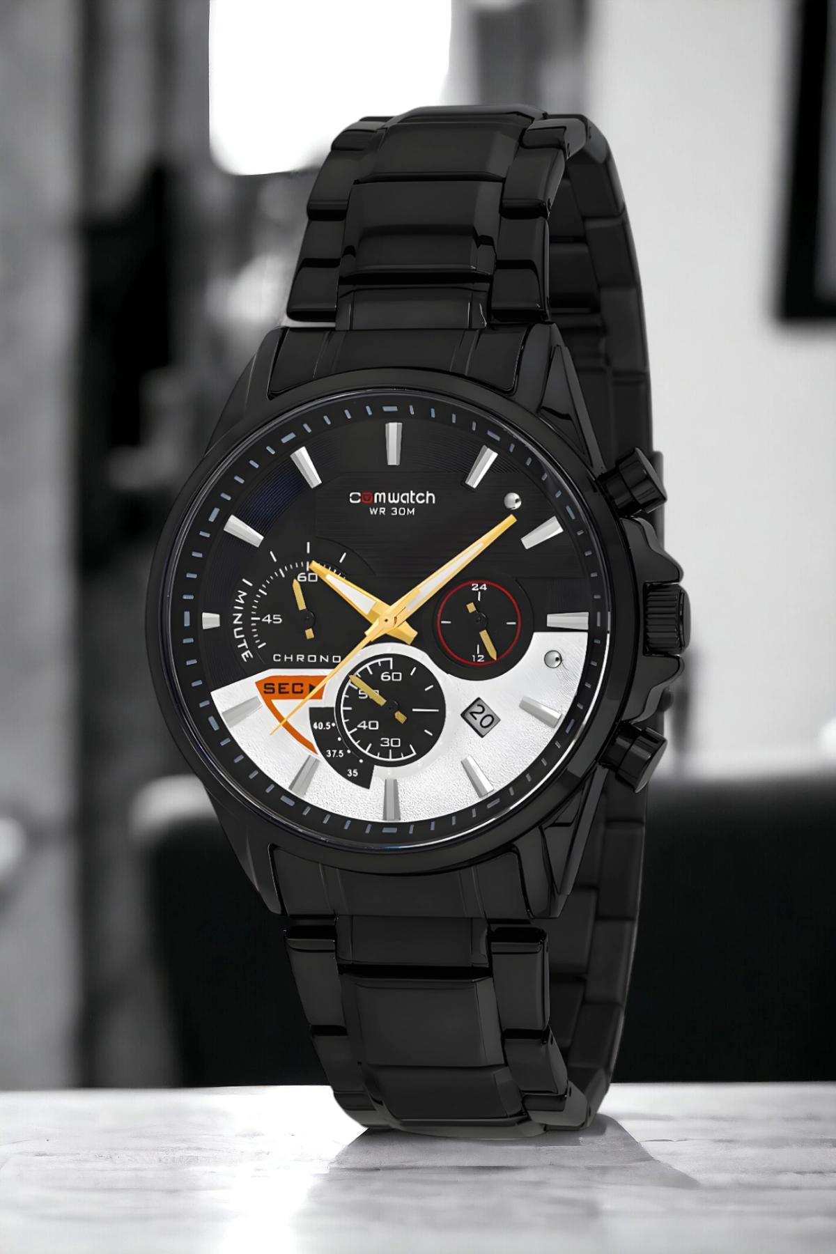 Comwatch ZMCMW006 Takvimli Siyah Çelik Kordon Analog Erkek Kol Saati