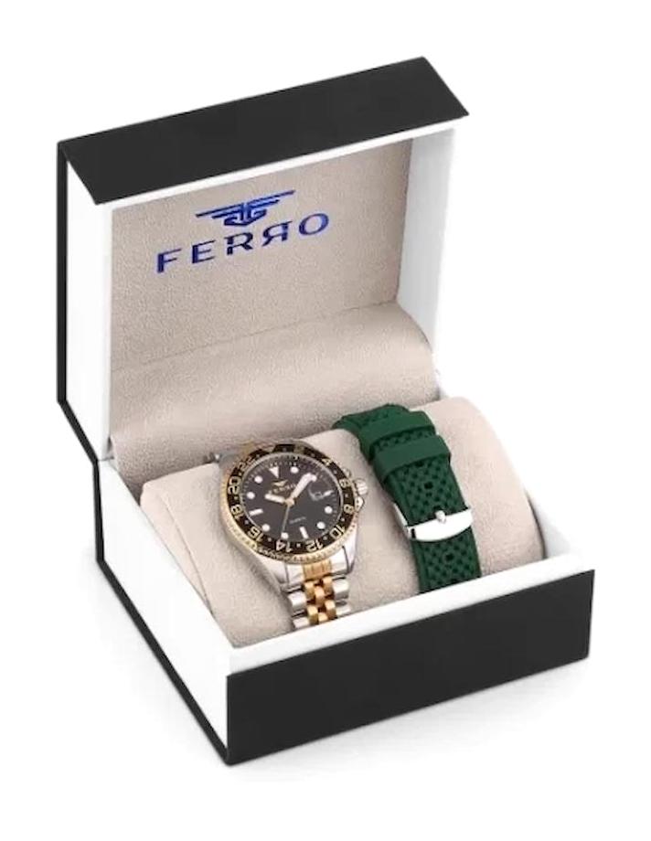 Ferro TH-FM31927DA-E2 Takvimli 44 mm Çok Renkli Çelik - Silikon Kordon Analog Erkek Kol Saati