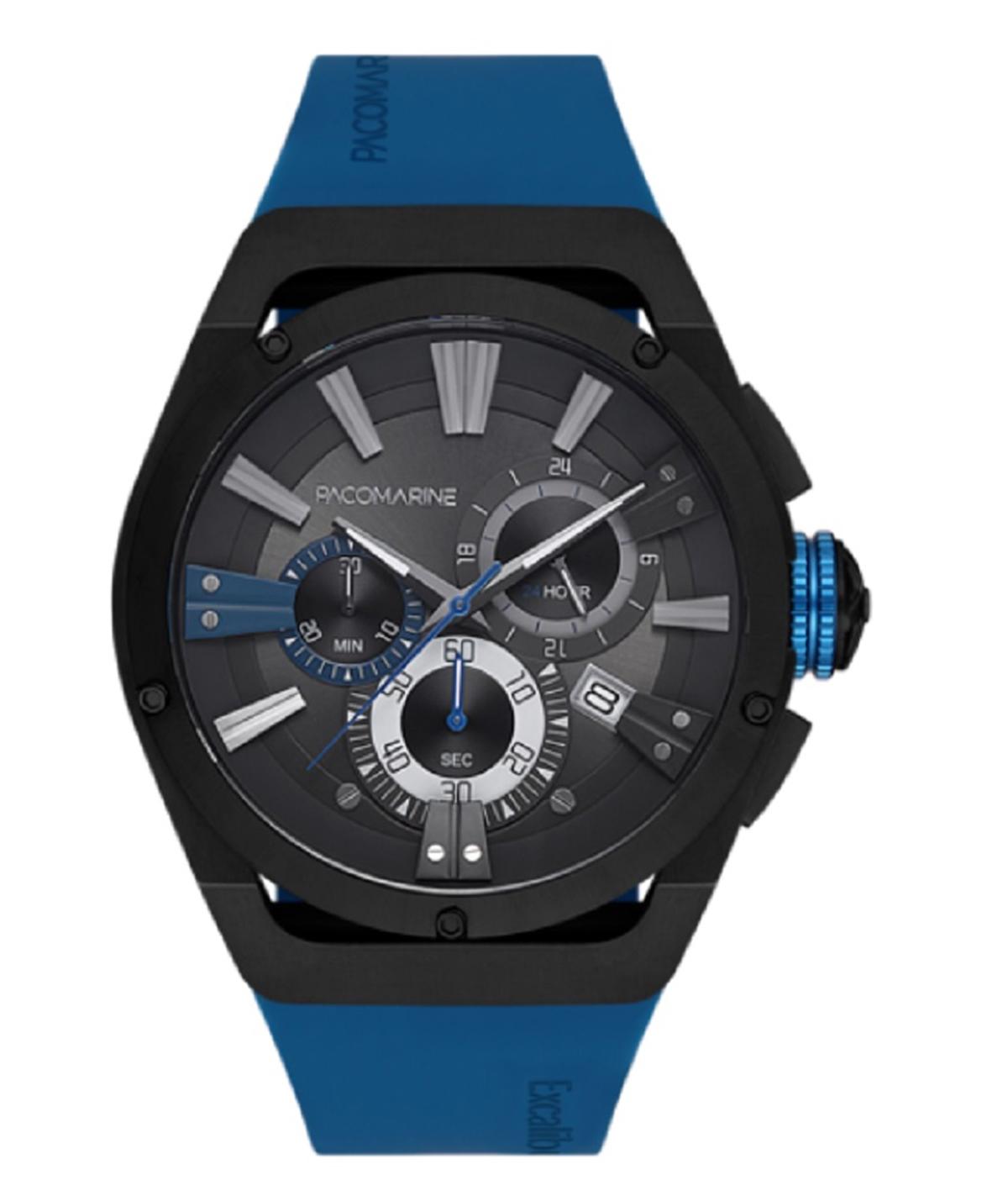 Pacomarine PM.19012.06 Takvimli 44 mm Lacivert Silikon Kordon Analog Kol Saati