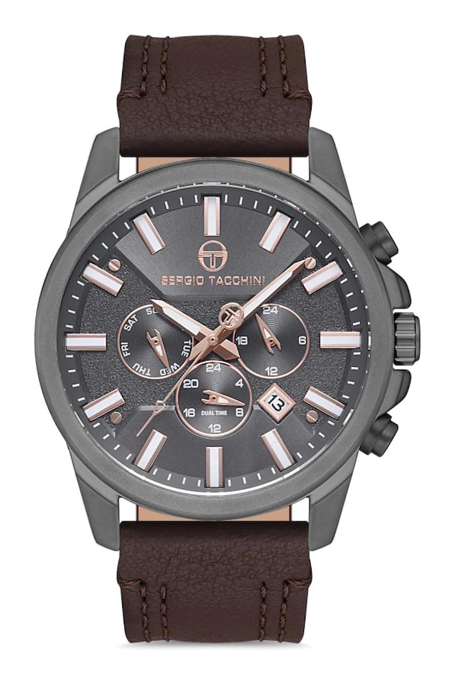 Sergio Tacchini ST.1.10152.4 Takvimli Kahverengi Deri Kordon Analog Erkek Kol Saati