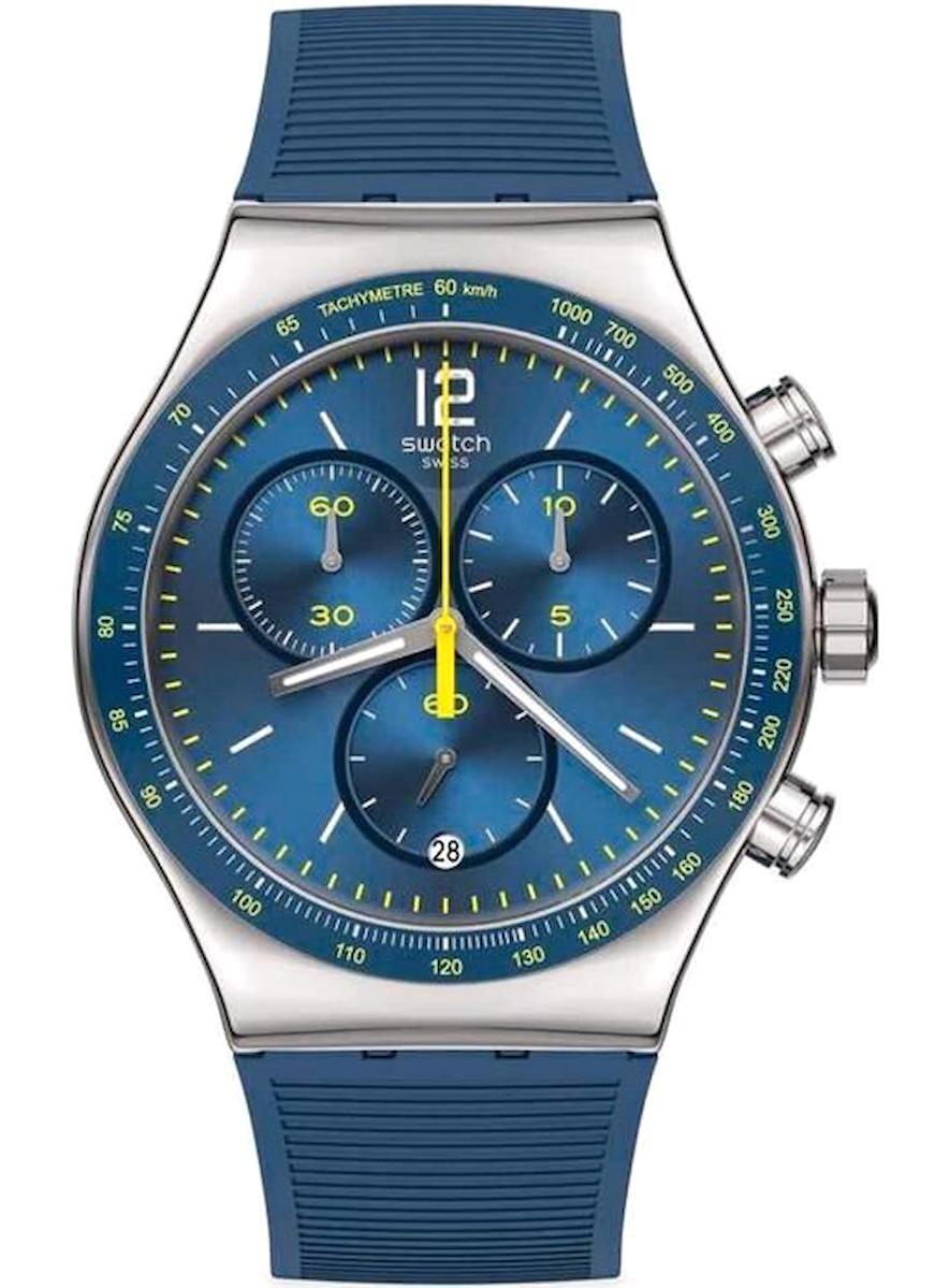 Swatch YVS482 Takvimli 45 mm Mavi Silikon Kordon Analog Erkek Kol Saati