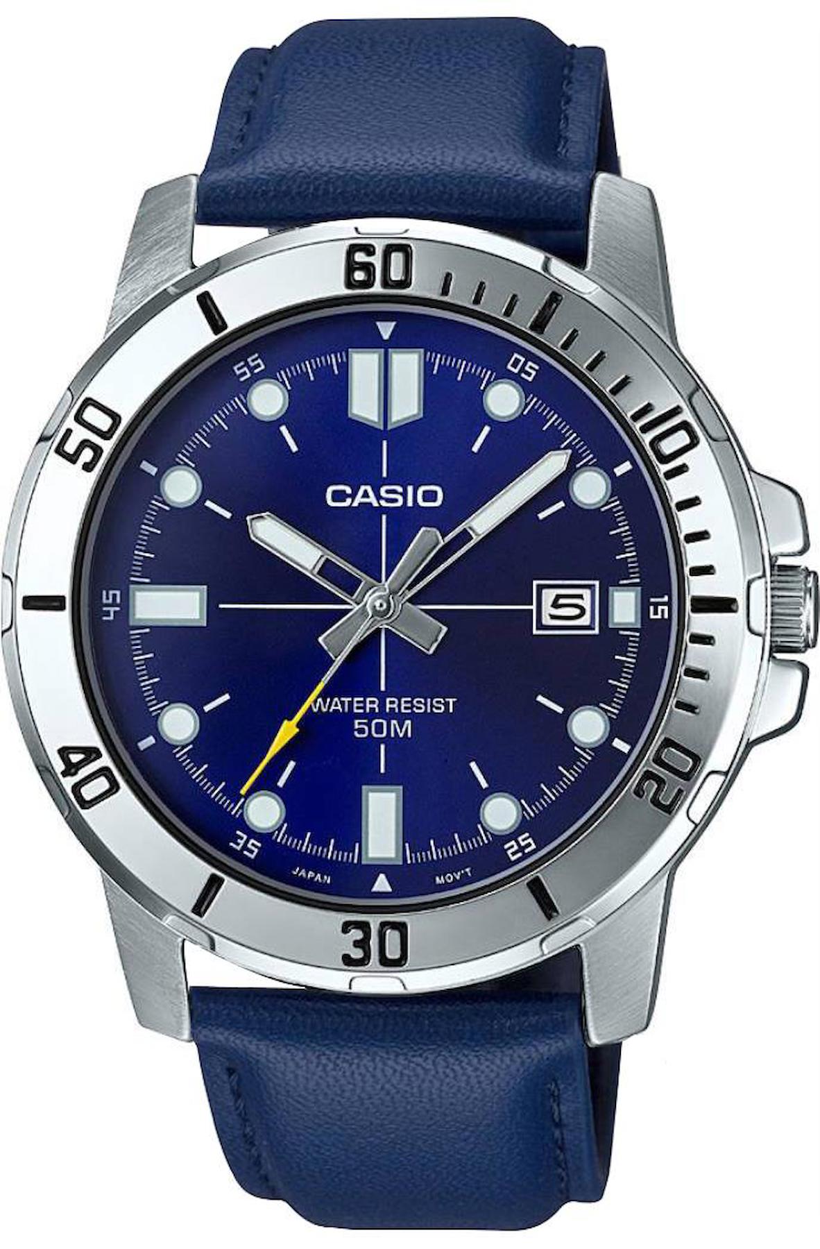 Casio MTP-VD01L-2B2VDF Takvimli 45 mm Lacivert Deri Kordon Analog Erkek Kol Saati