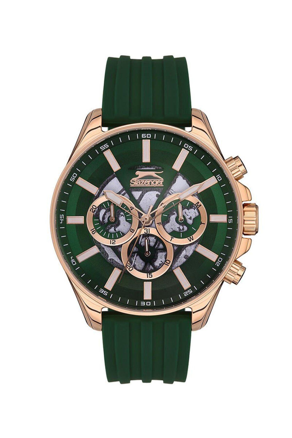 Slazenger SL.09.2127.2.05 Takvimli 46 mm Yeşil Silikon Kordon Analog Erkek Kol Saati