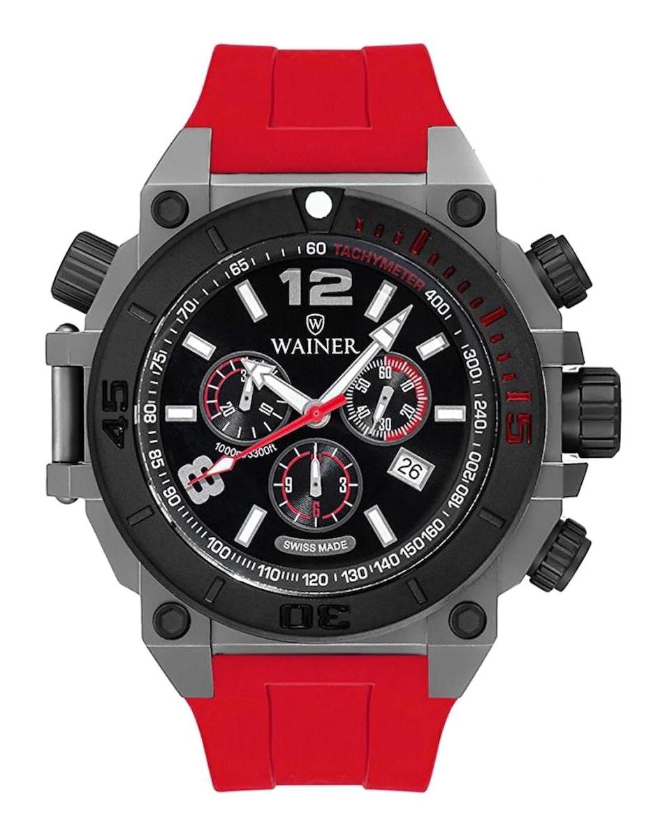 Wainer WA.10920-J Pusulalı Takvimli 50 mm Kırmızı Çelik Kordon Analog Erkek Kol Saati