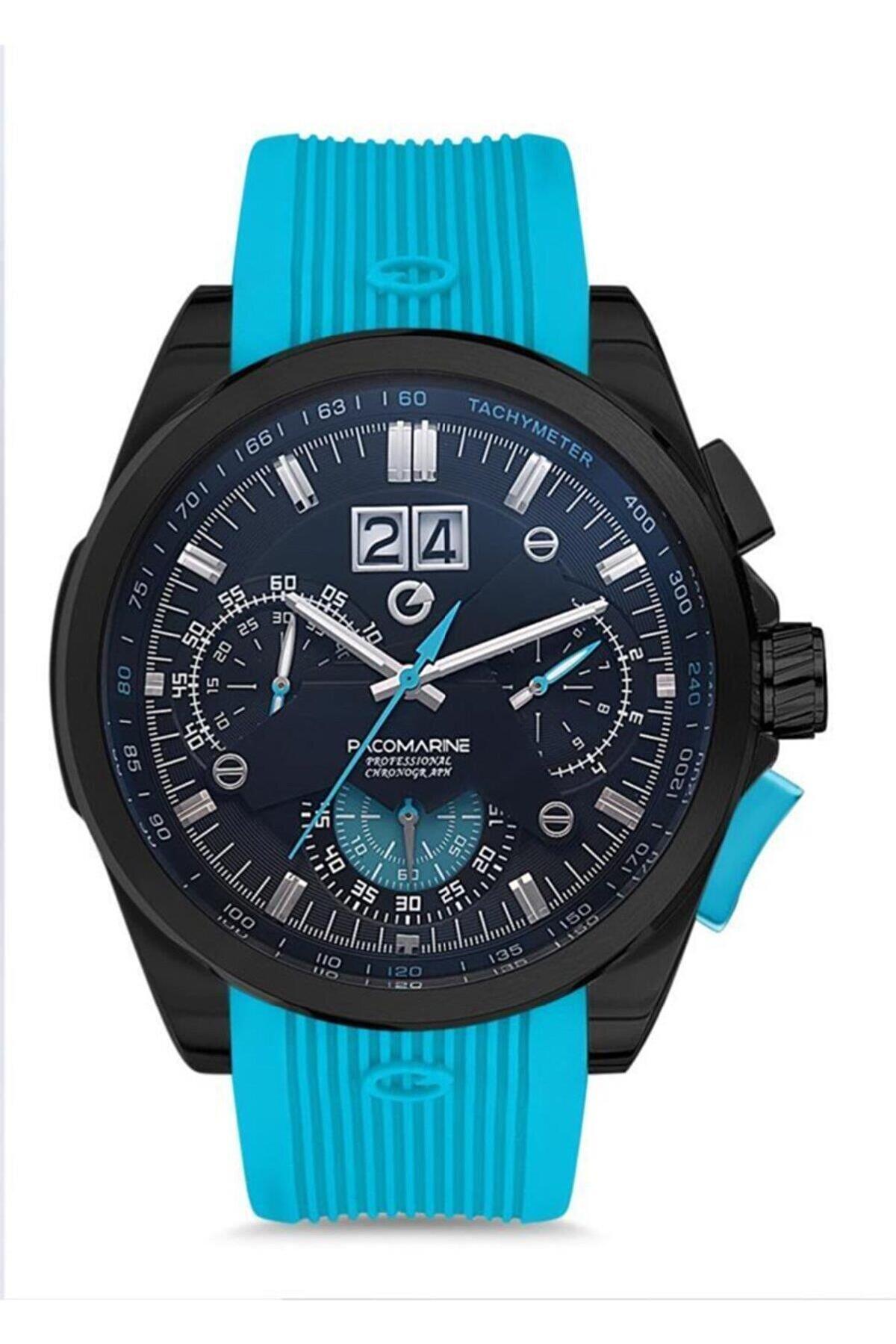 Pacomarine PM.51011.17 Takvimli 45 mm Mavi Silikon Kordon Analog Erkek Kol Saati