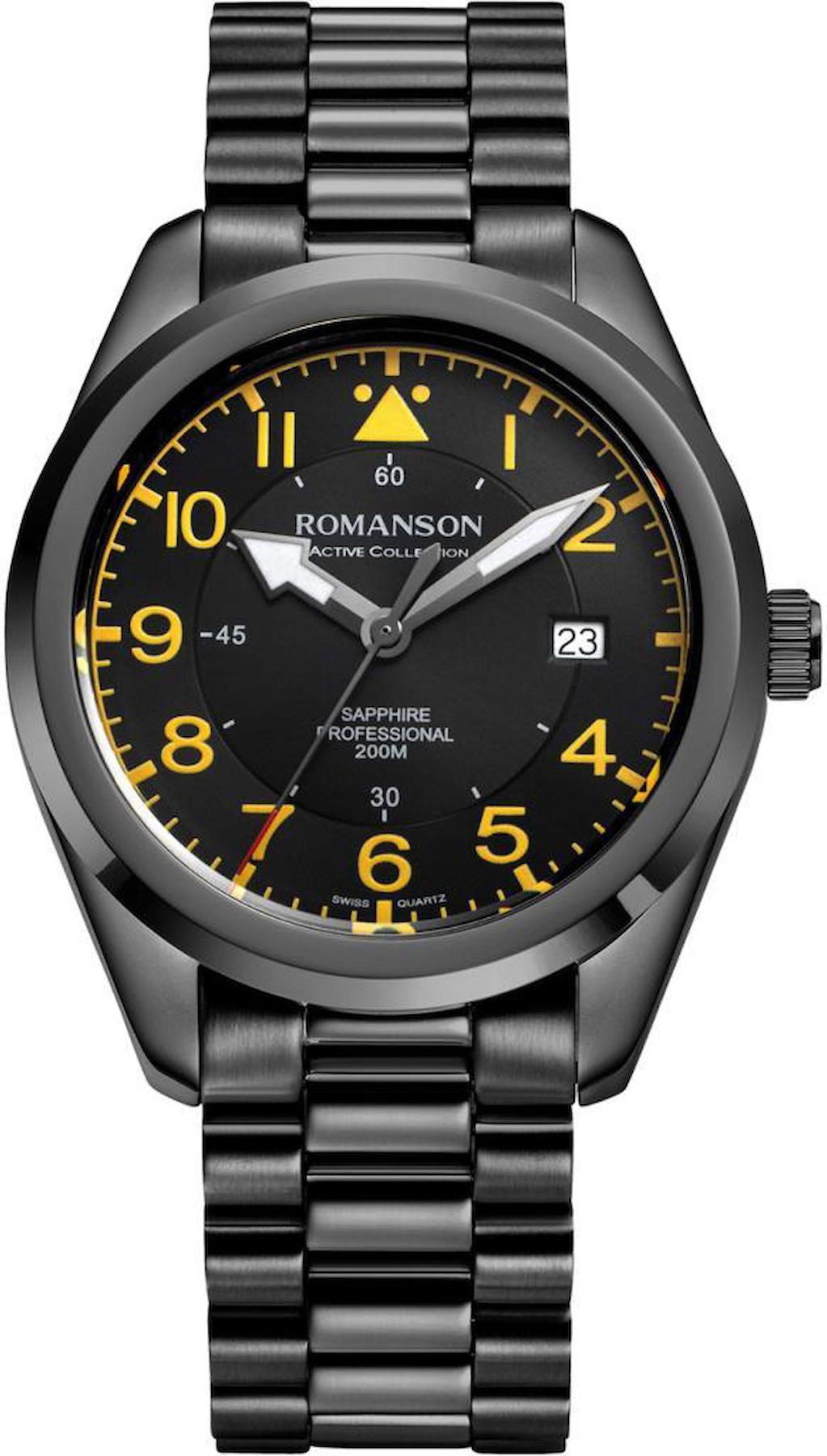 Romanson AM2027MMYEA37E Takvimli 40 mm Siyah Çelik Kordon Analog Erkek Kol Saati
