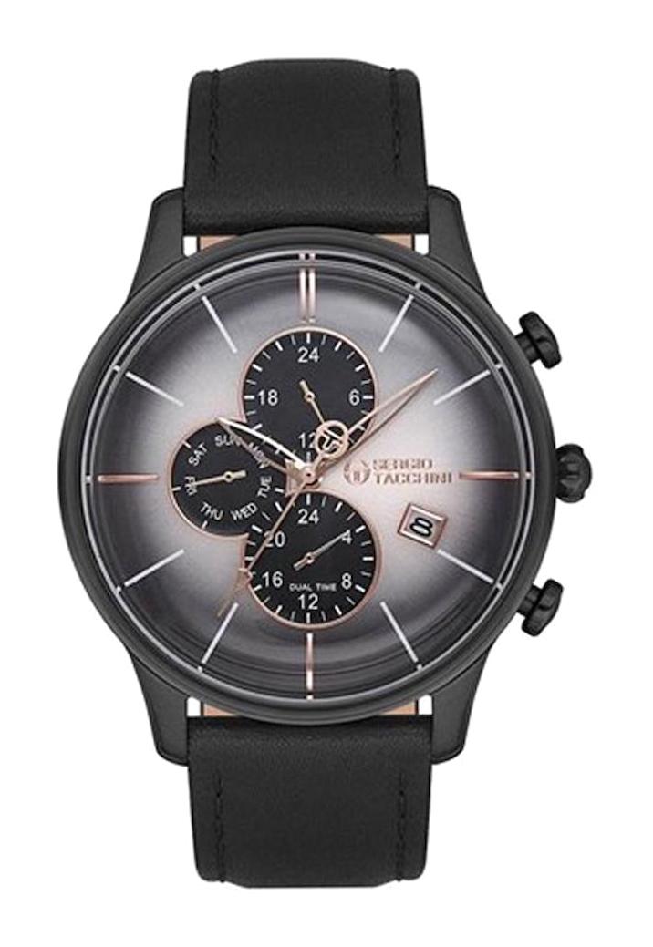 Sergio Tacchini ST.1.10151.6 Takvimli 44 mm Siyah Deri Kordon Analog Erkek Kol Saati