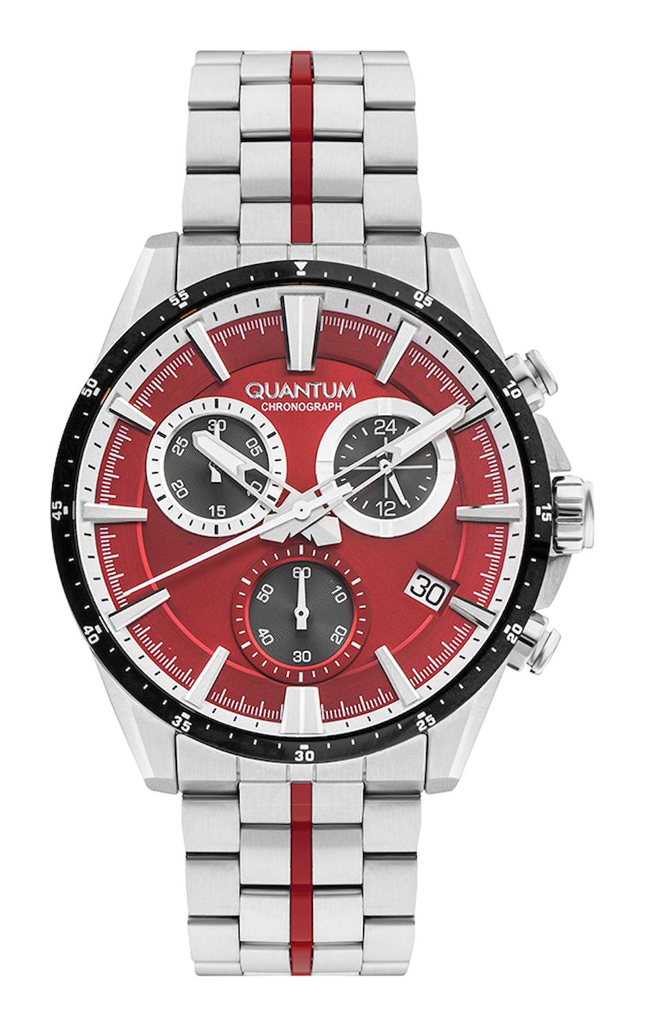 Quantum PWG1108.380 Takvimli 45 mm Gri-Kırmızı Çelik Kordon Analog Erkek Kol Saati