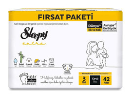 Sleepy Extra 3 Numara Organik Cırtlı Bebek Bezi 42'li
