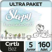 Sleepy Bio Natural 5 Numara Organik Cırtlı Bebek Bezi 160'lı