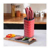 Cooker CKR2870 Akrilik Plastik Standlı 6 Parça Bıçak Seti Kırmızı