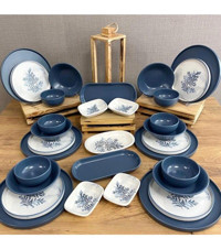 Demet Çeyiz Blue Magic 31 Parça 6 Kişilik Desenli Porselen Yuvarlak Yemek Takımı