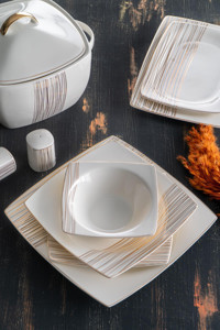 Acar Atenas 60 Parça 12 Kişilik Desenli Porselen Kare Yemek Takımı