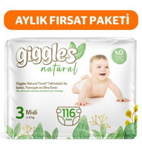 Giggles Natural 3 Numara Göbek Oyuntulu Cırtlı Bebek Bezi 116'lı