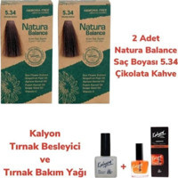 Natura Balance 5.34 Çikolata Kahve Organik Amonyaksız Vegan Krem Saç Boyası 2x60 ml + Kalyon Ammonia Free Tırnak Bakım Seti Hediyeli