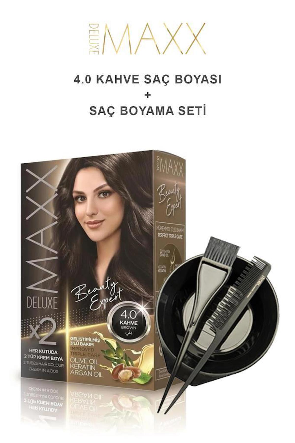 Maxx Deluxe 4.0 Kahve Krem Saç Boyası 50 ml + Boyama Seti Hediyeli