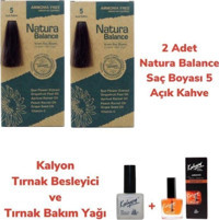 Natura Balance 5 Açık Kahve Organik Amonyaksız Vegan Krem Saç Boyası 2x60 ml + Kalyon Tırnak Bakım Seti Hediyeli