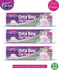 Parex Büzgülü Beyaz Sabun Kokulu Büzgülü Orta Boy 55x60 cm Çöp Poşeti 45 Adet Beyaz