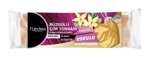 Flodex Büzgülü Vanilya Kokulu Büzgülü Orta Boy 55x60 cm Çöp Poşeti 10 Adet