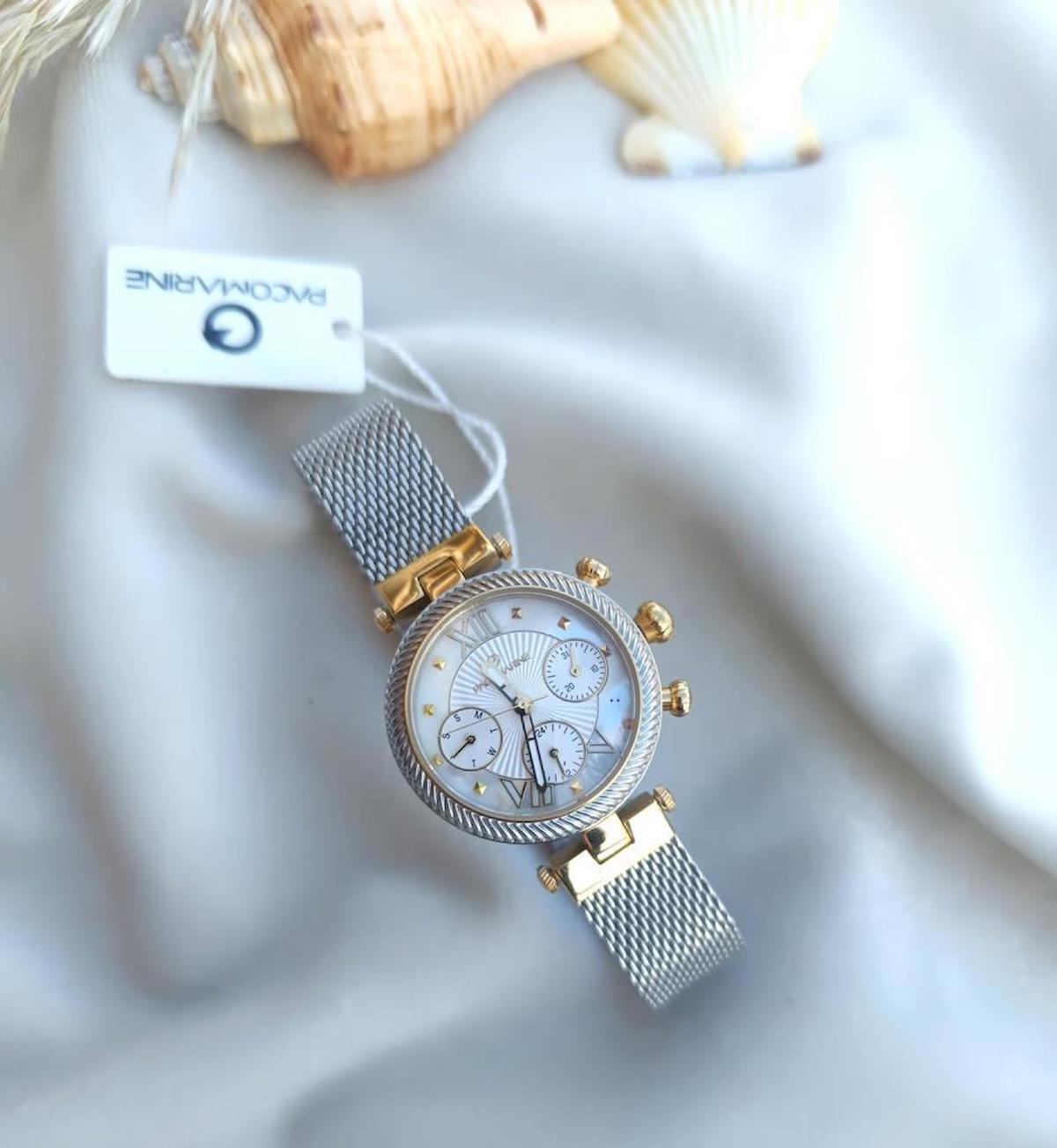 Pacomarine PM.61200.02 Takvimli 34 mm Gri Çelik Kordon Analog Kadın Kol Saati
