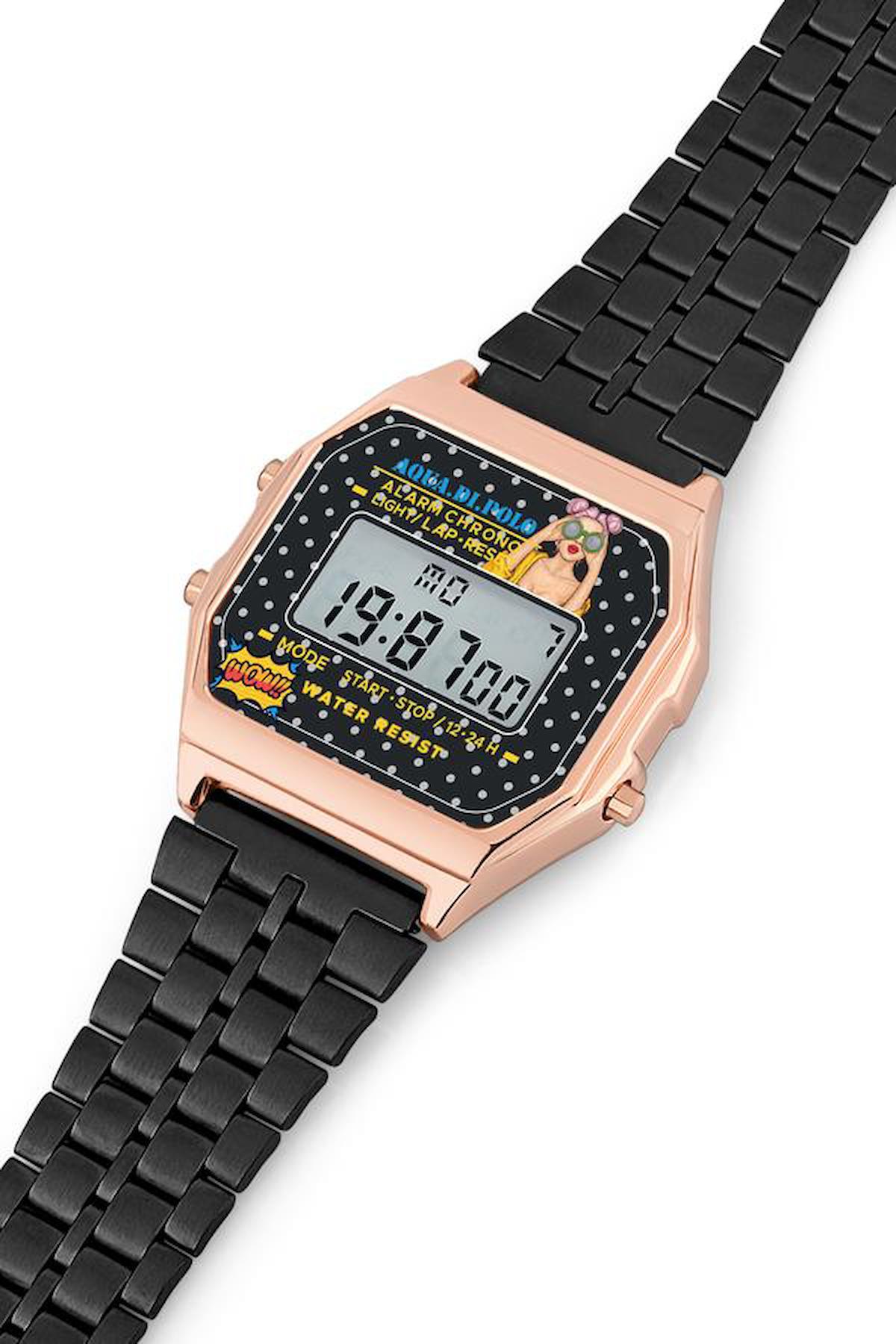 Aqua Di Polo APWA065708 Takvimli 38 mm Siyah Metal Kordon Dijital Kadın Kol Saati