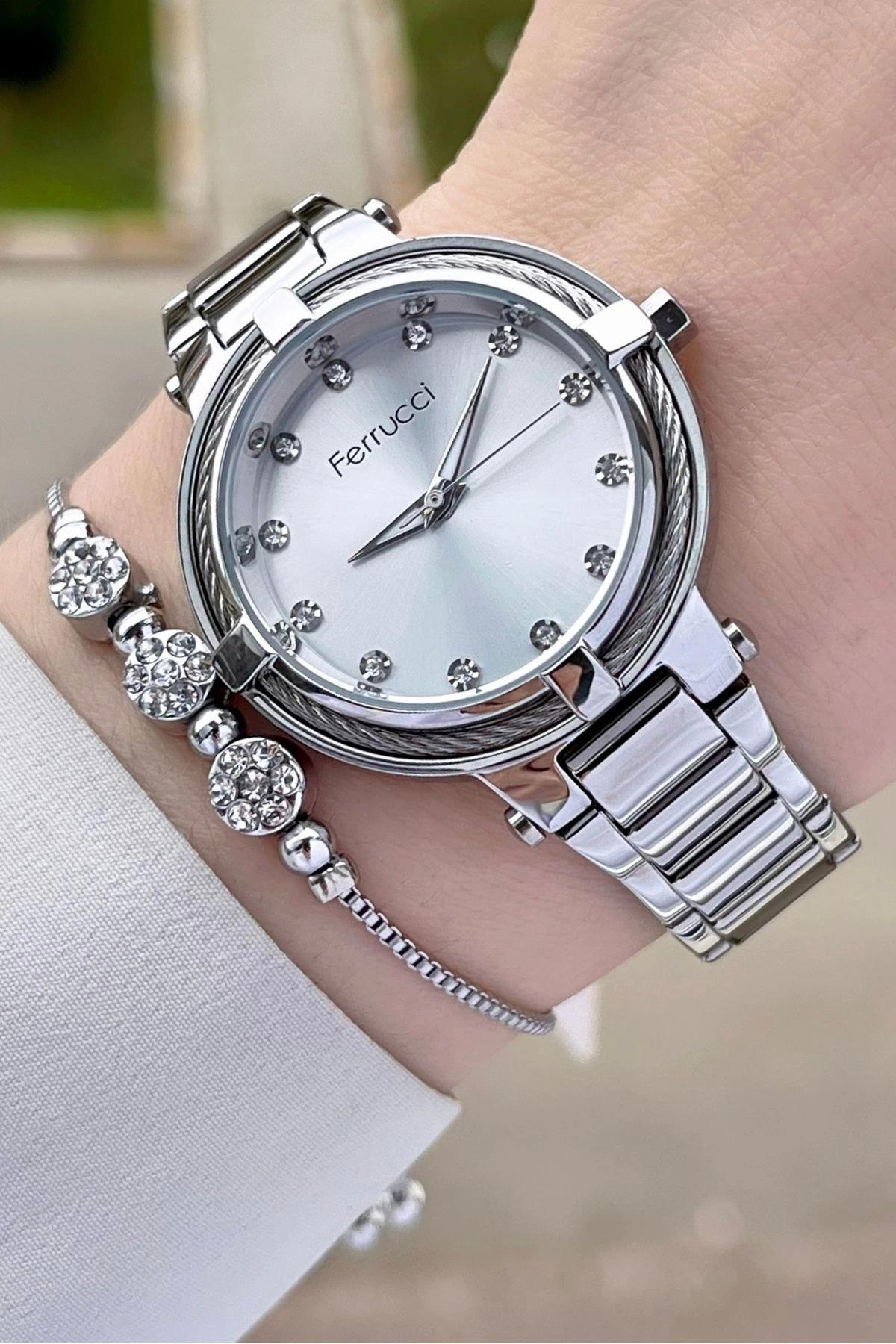 Ferrucci FCISTE273 35 mm Gri Çelik Kordon Analog Kadın Kol Saati
