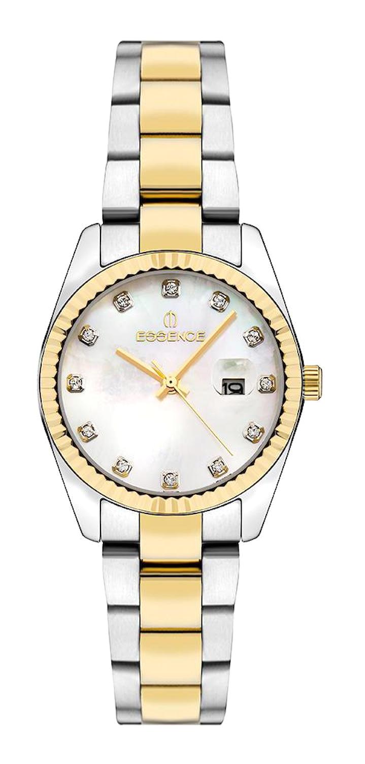 Essence D1203.220 Takvimli 32 mm Altın-Gri Çelik Kordon Analog Kadın Kol Saati