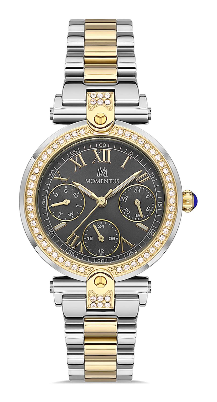 Momentus SS247T-05SG Takvimli 32 mm Altın-Gri Çelik Kordon Analog Kadın Kol Saati