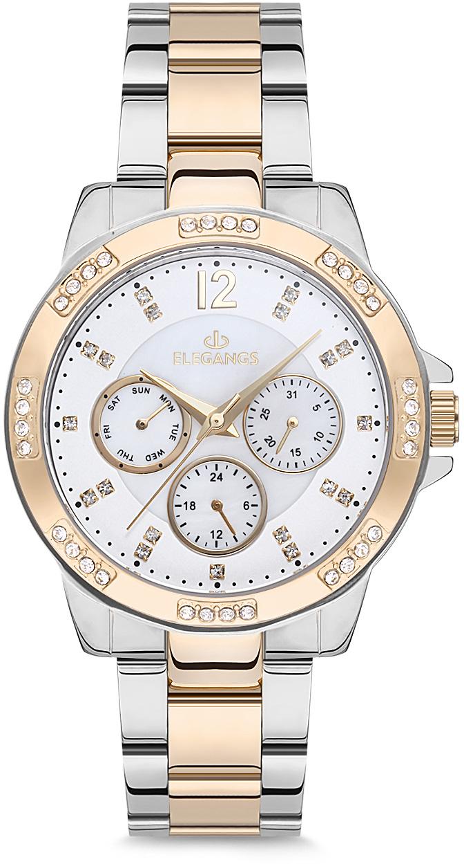 Elegangs EL2424.7 Takvimli 36 mm Altın-Gri Çelik Kordon Analog Kadın Kol Saati