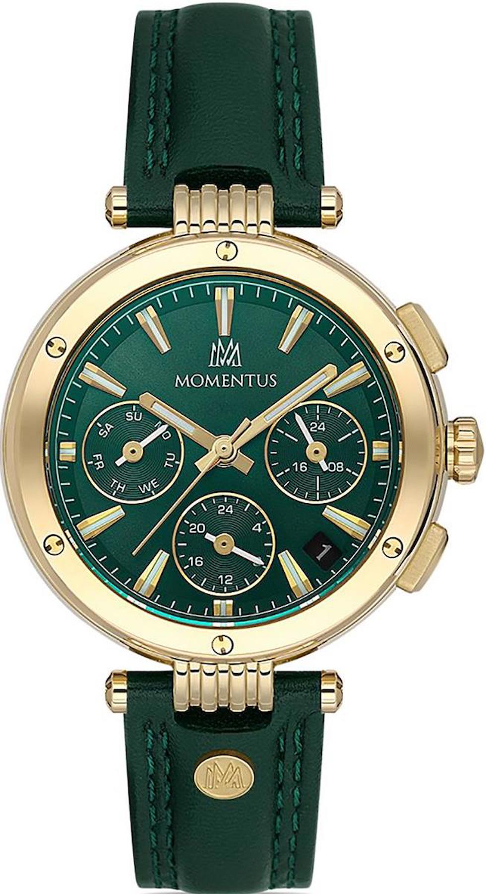Momentus CS263G-15BG Takvimli 36 mm Yeşil Deri Kordon Analog Kadın Kol Saati