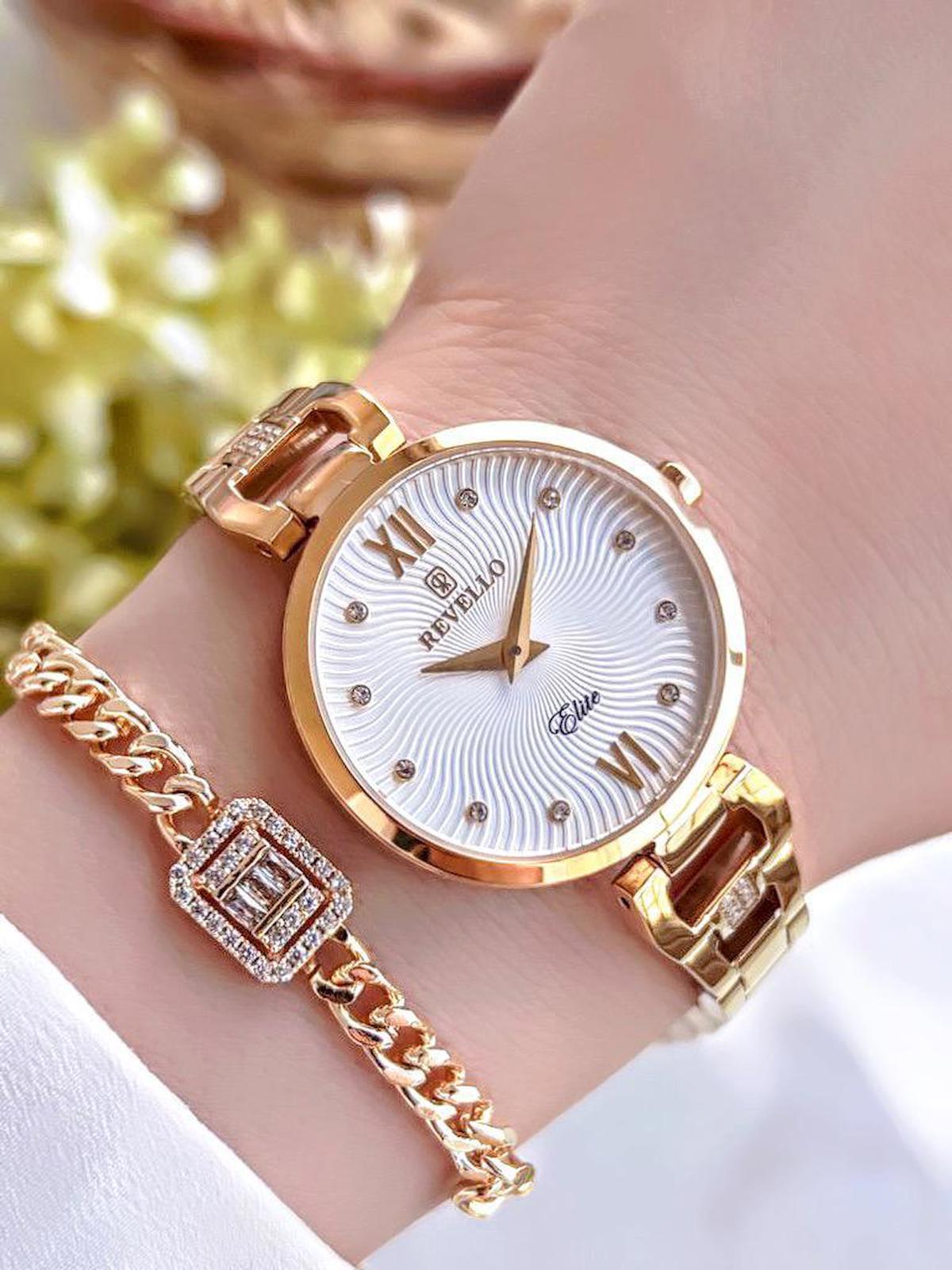 Revello RV-L05S 36 mm Altın Çelik Kordon Analog Kadın Kol Saati