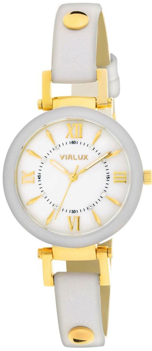 Vialux LJLY456G-01WG 34 mm Altın - Beyaz Deri Kordon Analog Kadın Kol Saati