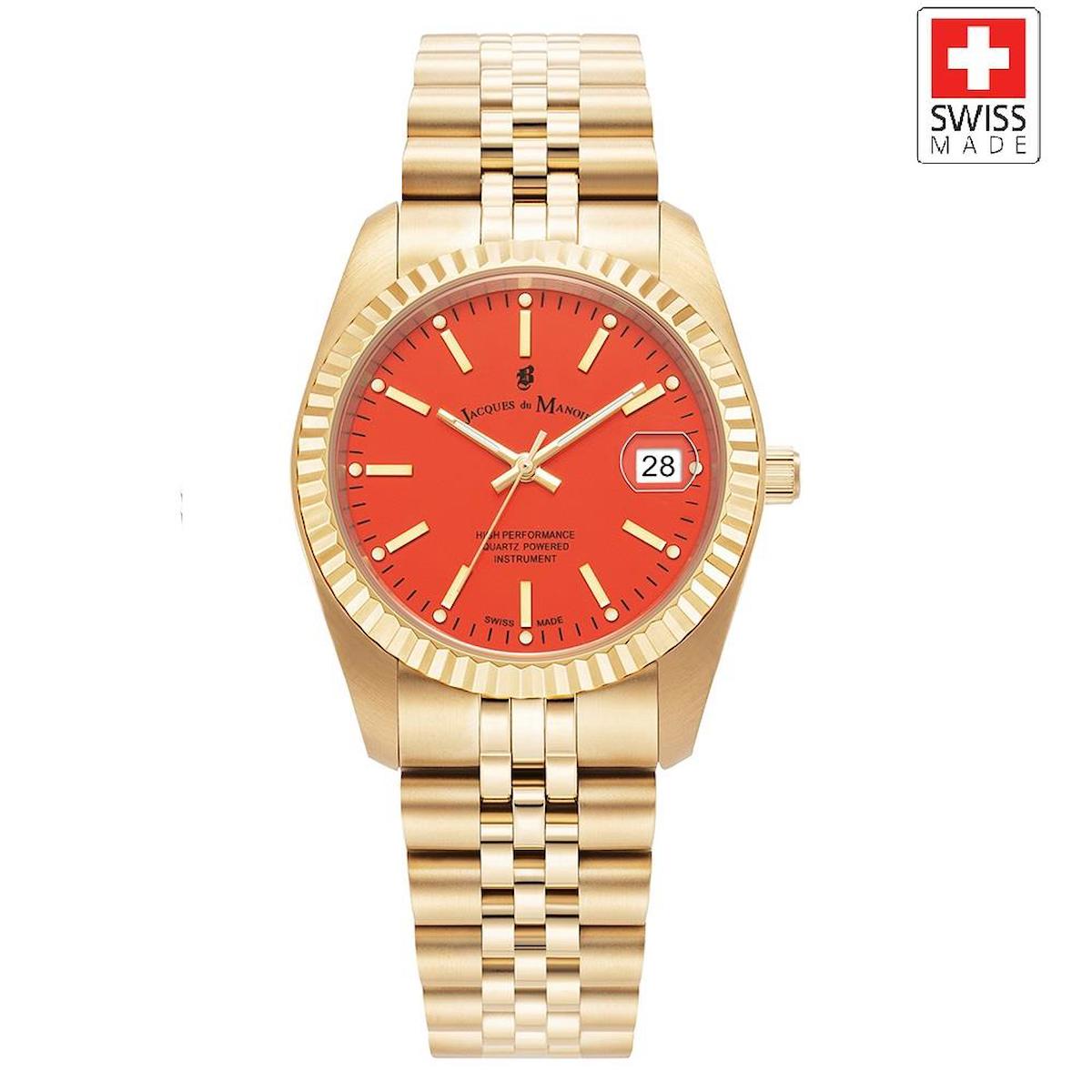 Jacques Du Manoir JWL02902 Takvimli 36 mm Altın Çelik Kordon Analog Kadın Kol Saati