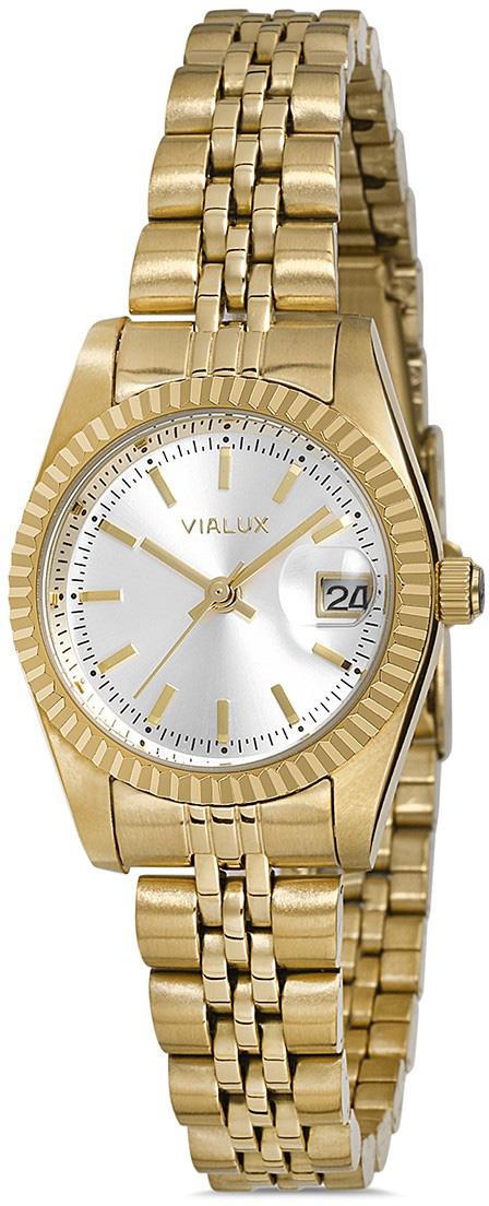 Vialux LJ526G-02SG Takvimli 30 mm Altın Çelik Kordon Analog Kadın Kol Saati