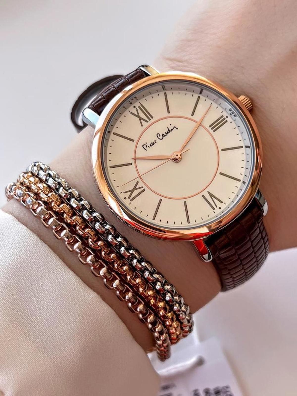 Pierre Cardin S800102F08 31-35 mm Kahverengi Çelik Kordon Analog Kadın Kol Saati