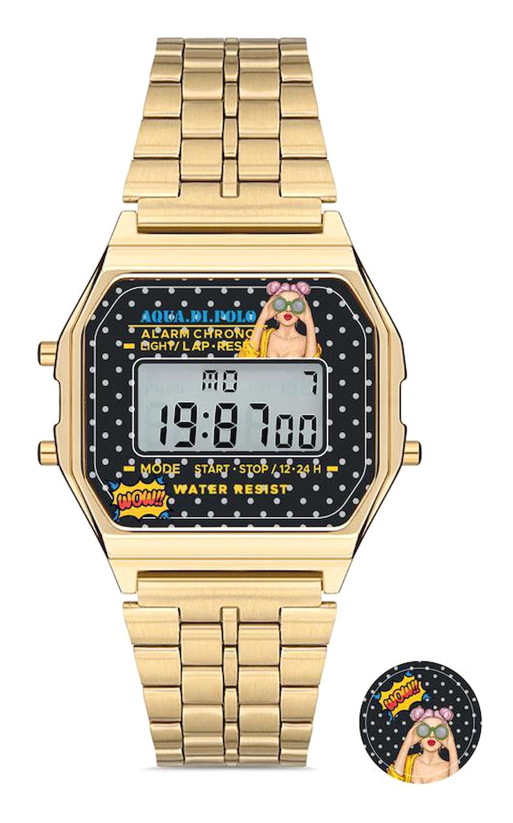 Aqua Di Polo APWA065707 Takvimli 38 mm Altın Metal Kordon Dijital Kadın Kol Saati