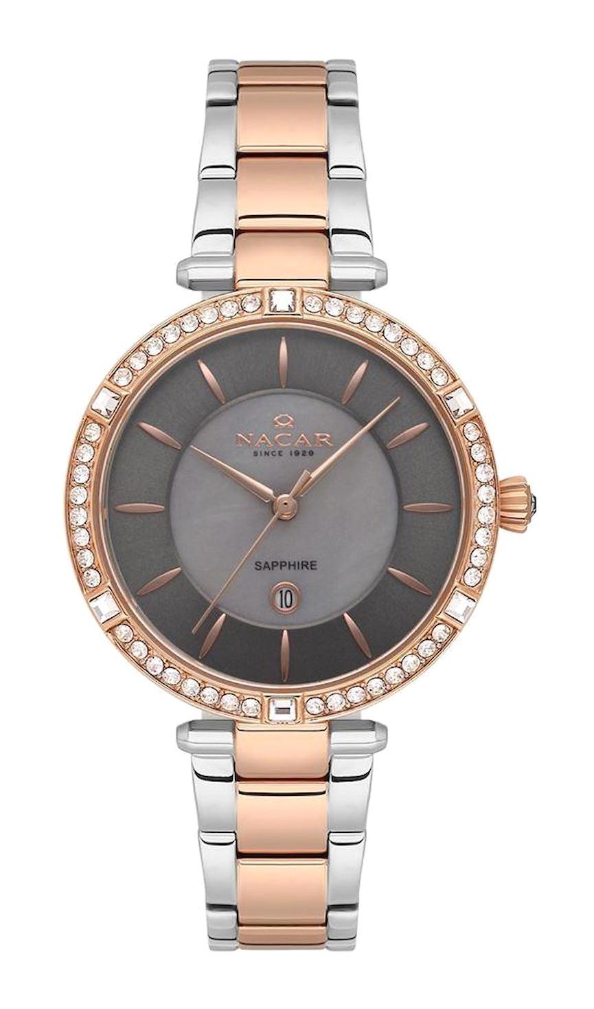 Nacar 39B662EGMS Takvimli 33 mm Gri-Rose Gold Metal Kordon Analog Kadın Kol Saati