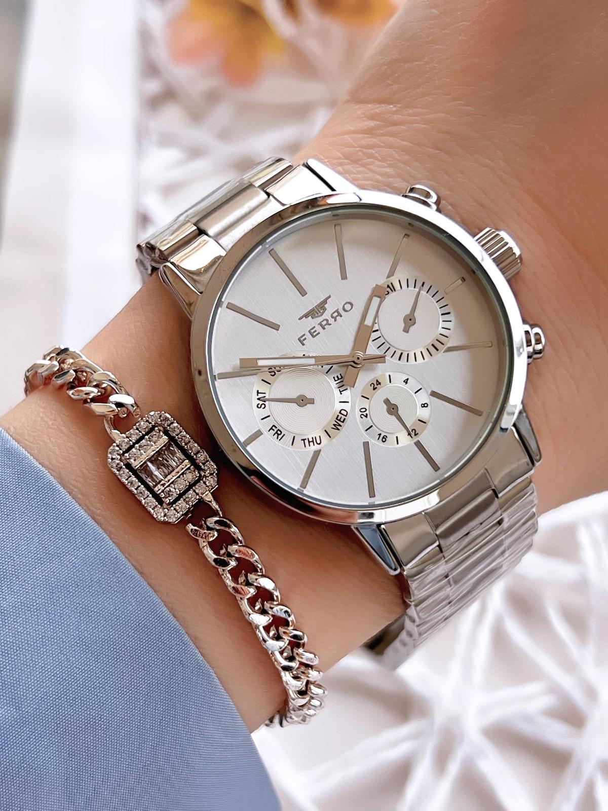 Ferro EFL81886A Takvimli 36 mm Gri Çelik Kordon Analog Kadın Kol Saati