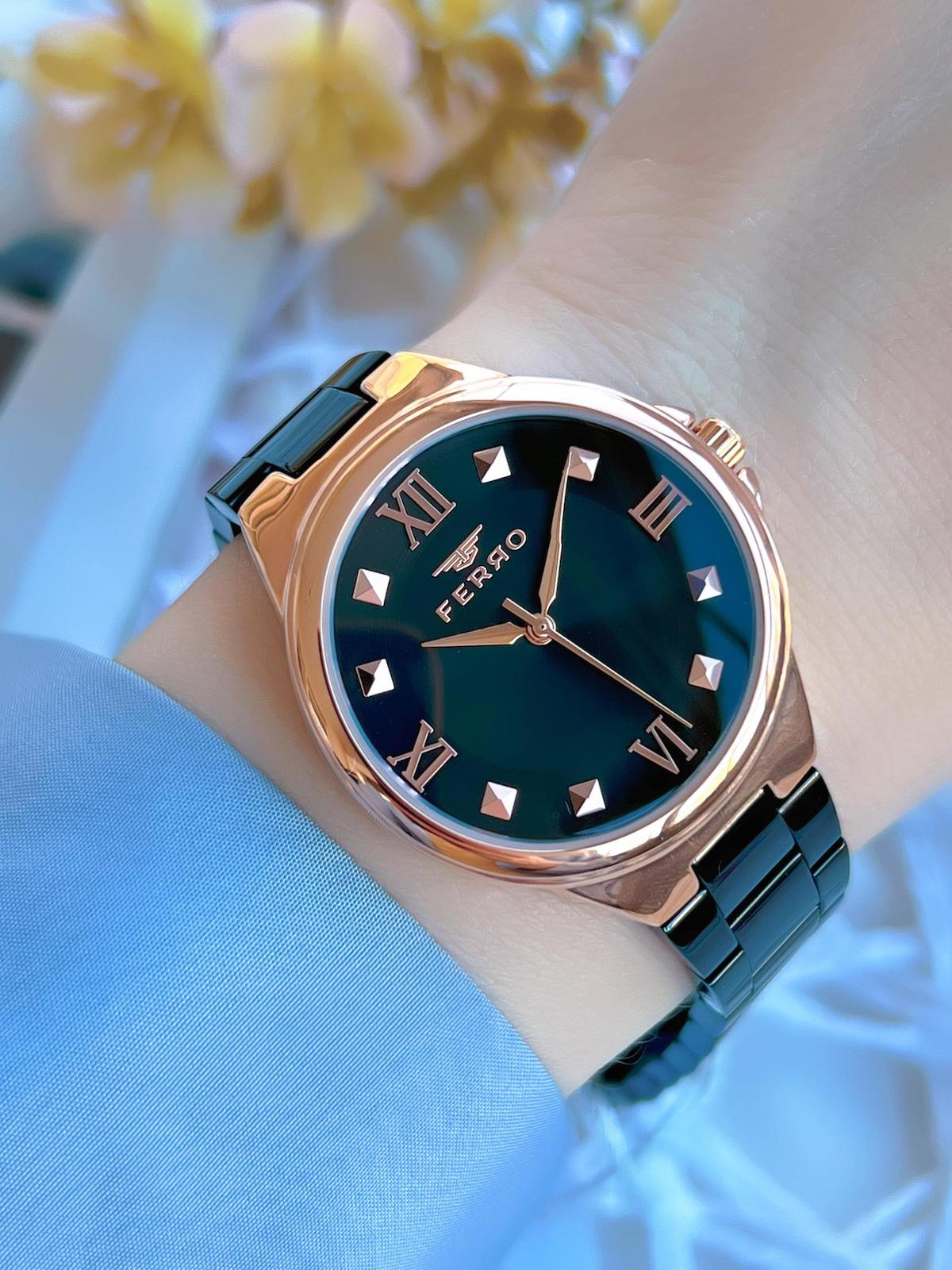 Ferro BF21135AWT-R 36 mm Siyah Çelik Kordon Analog Kadın Kol Saati
